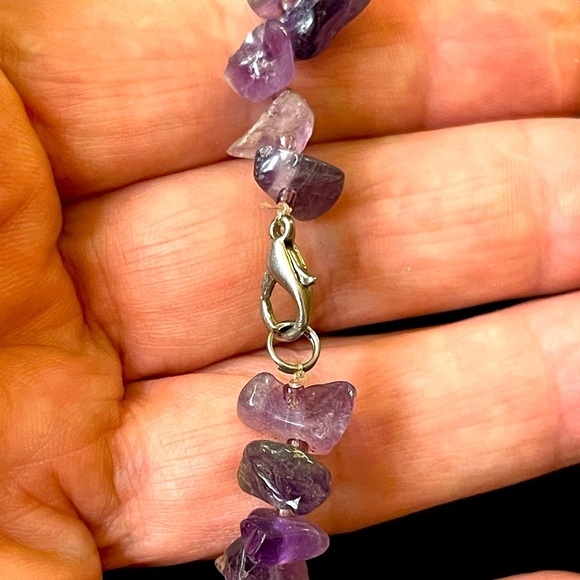 Vintage Amethyst Chip Semi-Precious Gem Stone  Necklace Purple 18”Handmade - Picture 5 of 12